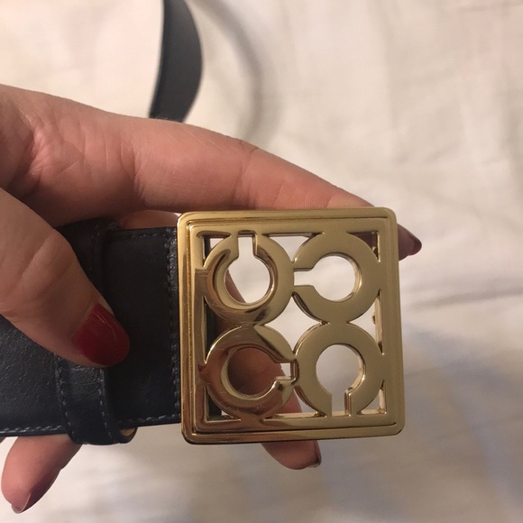 Navy leather coach signature belt - Picture 2 of 4